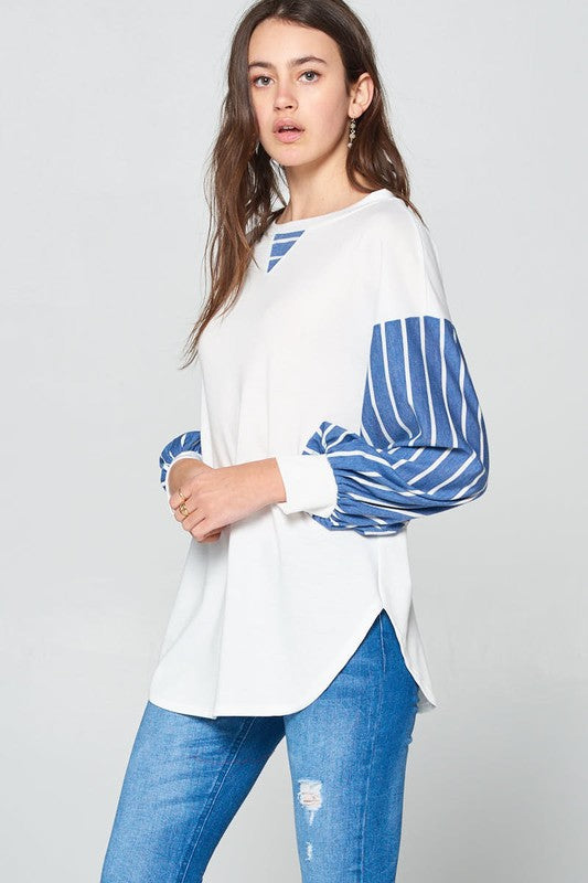 Super Lady Full Size French Terry Striped Long Sleeve Top Apparel/Tops Ship from USA Super Lady TikTok Tops Trendsi USPS Walmart Walmart Apparel Trendsi https://www.cyberehub.com