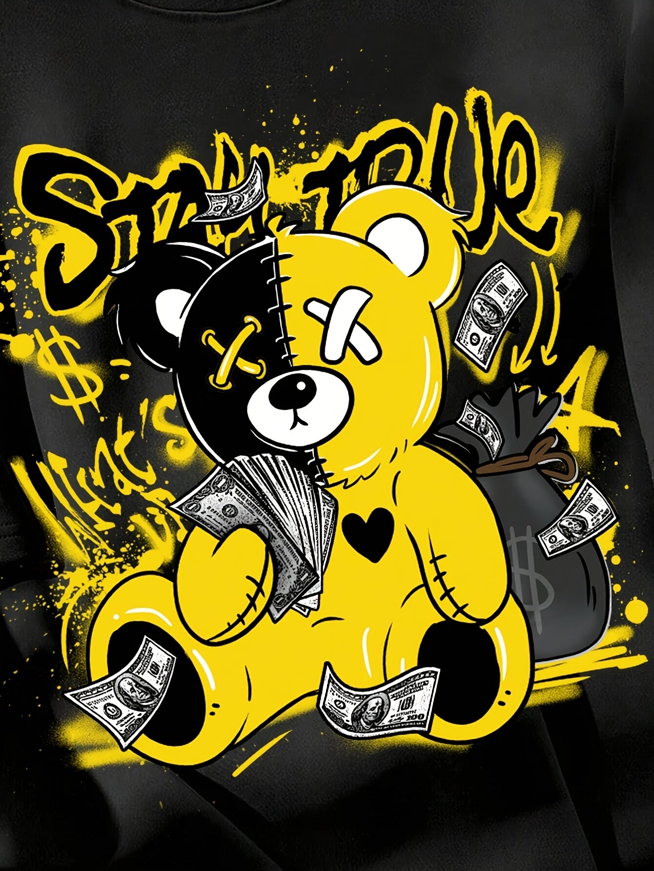 Splicing Bear And Letter Printed Casual T-shirt, Round Neck Loose Top With Dropped Shoulders, Suitable For Spring And Summer Apparel/Shirt/Graphic Shirt SNULLO https://www.cyberehub.com