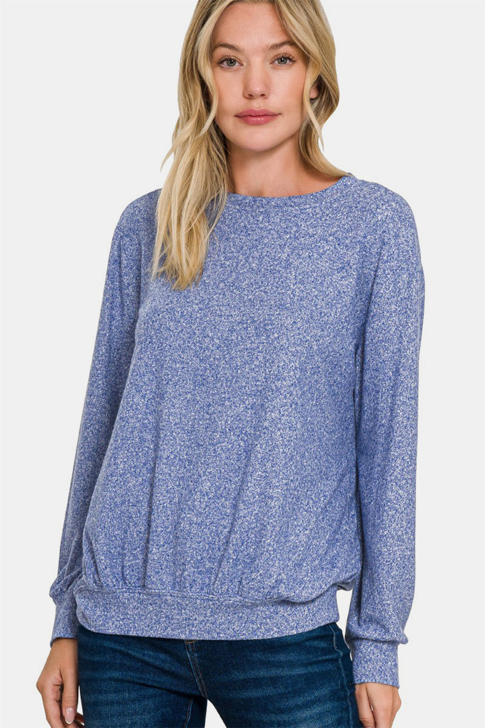 Zenana Full Size Melange Round Neck Top Lt Navy Apparel/Tops Ship from USA TikTok Tops Trendsi USPS Walmart Walmart Apparel Zenana Trendsi https://www.cyberehub.com