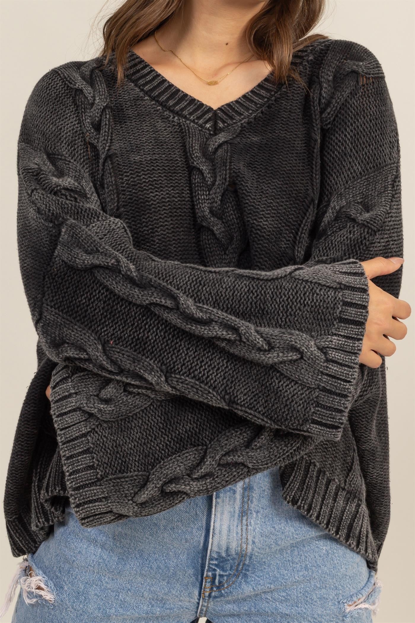 HYFVE Cable Knit V-Neck Dropped Shoulder Oversized Sweater Tops/Jackets/Sweaters Clothing Tops HYFVE Ship from USA TikTok Trendsi USPS Walmart Trendsi https://www.cyberehub.com