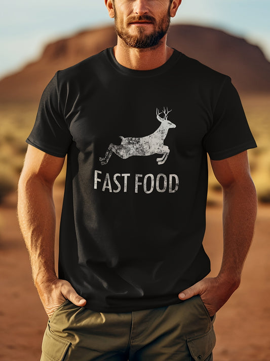 Interesting Joke Hunting Shirt - Men's Front Printed Short Sleeved T-shirt Top - Fast Food Deer - Gift For Hunters Apparel/Shirt/Graphic Shirt SNULLO https://www.cyberehub.com