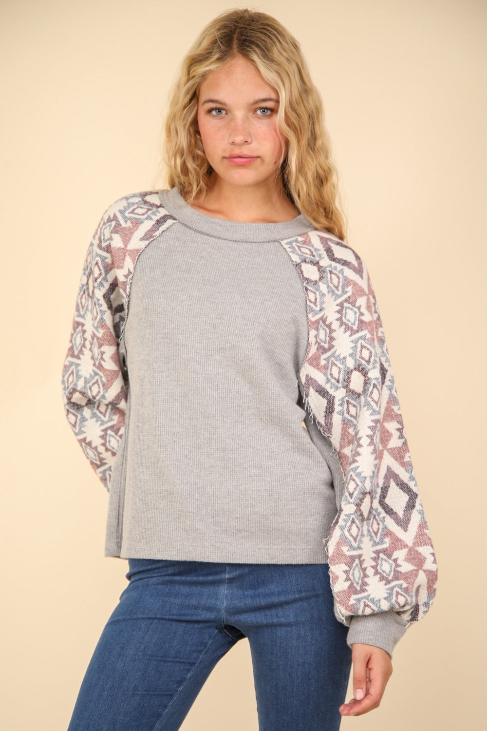 VERY J Printed Long Sleeve Round Neck Knit Top H Grey Shirt Apparel Clothing Tops Ship from USA Shirts USA VERY J Women Trendsi https://www.cyberehub.com