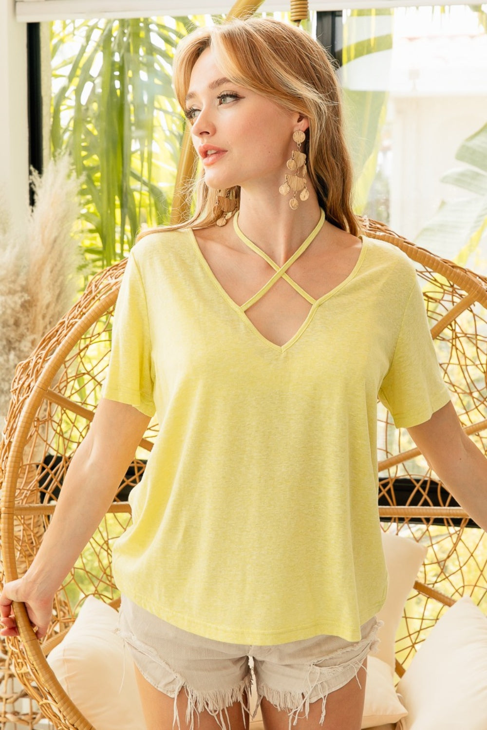 BiBi Tied Detail Short Sleeve T-Shirt Tops/Jackets/Sweaters BiBi Clothing Tops Ship from USA TikTok Trendsi USPS Walmart Trendsi https://www.cyberehub.com
