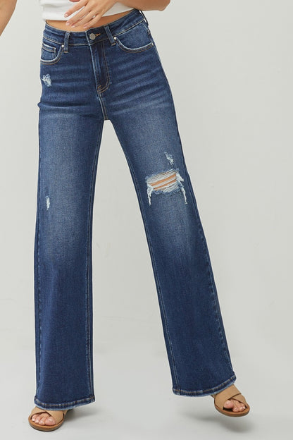 RISEN Full Size High Rise Distressed Wide Leg Jeans Bottoms Bottoms Clothing RISEN Ship from USA Women Trendsi https://www.cyberehub.com