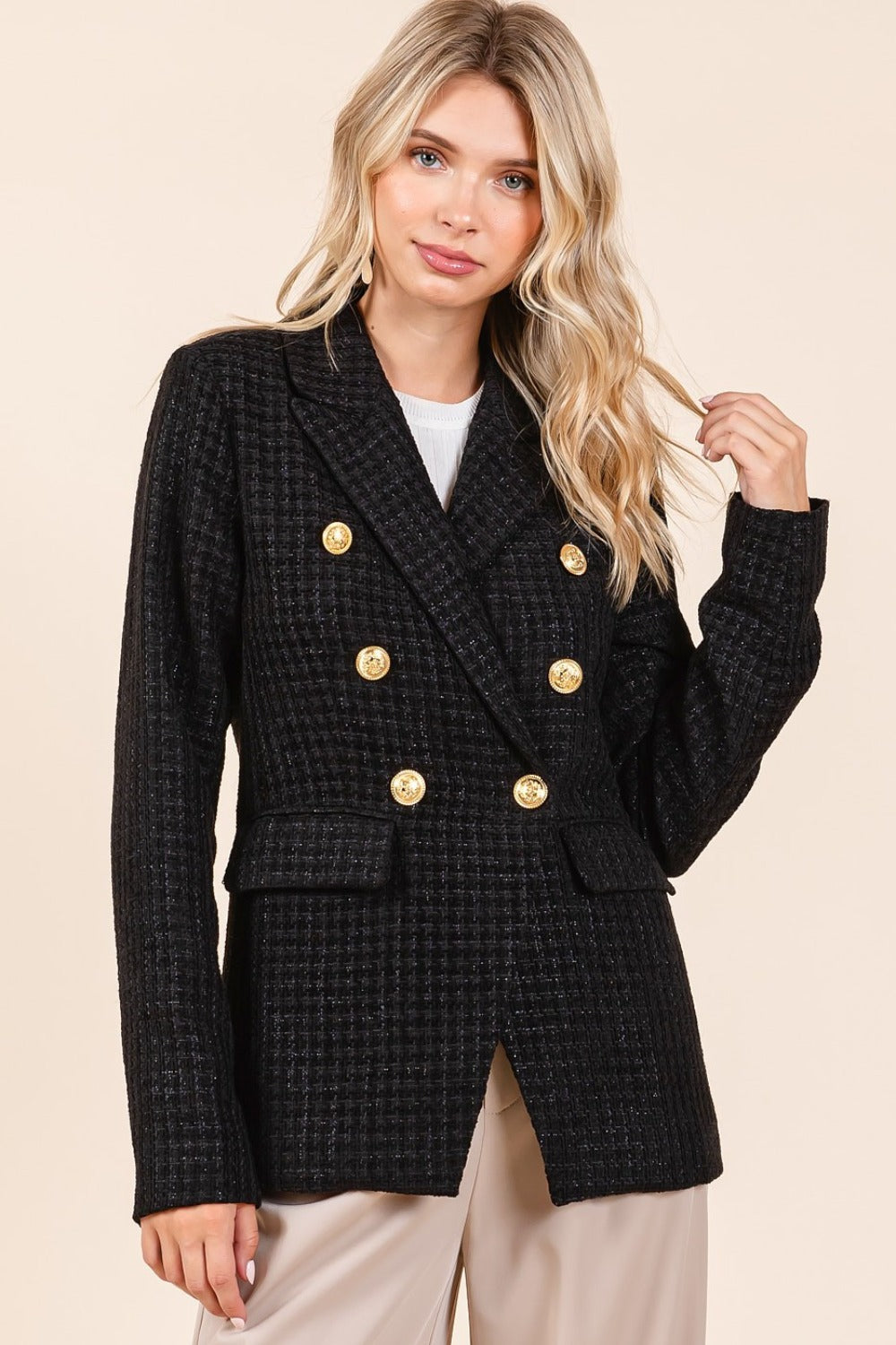 Mittoshop Plaid Texture Double-Breasted Long Sleeve Blazer Tops/Jackets/Sweaters Clothing Tops Mittoshop Ship from USA TikTok Trendsi USPS Walmart Trendsi https://www.cyberehub.com