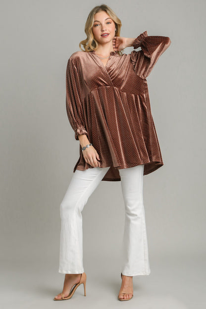 Umgee Full Size Beaded Frill Flounce Sleeve Velvet Babydoll Blouse Apparel Apparel Ship from USA TikTok Trendsi Umgee USA Trendsi https://www.cyberehub.com