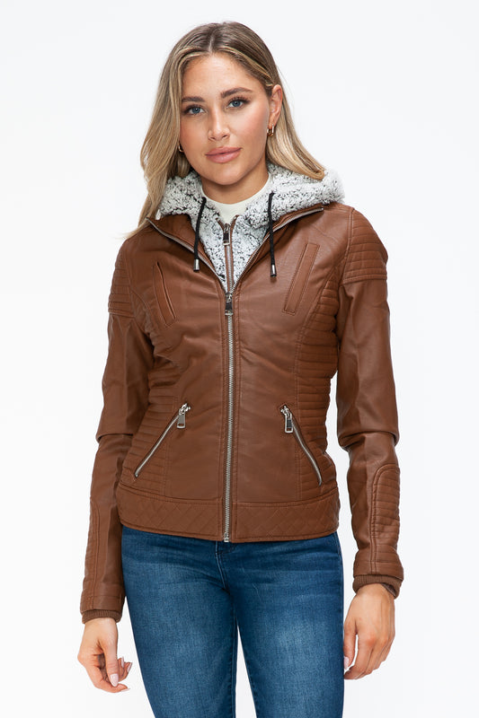 YMI Faux Layered Double-Zipper Jacket with Fuzzy Hood Rust Tops/Jackets/Sweaters Clothing Tops Ship from USA TikTok Trendsi USPS Walmart YMI outerwear Trendsi https://www.cyberehub.com