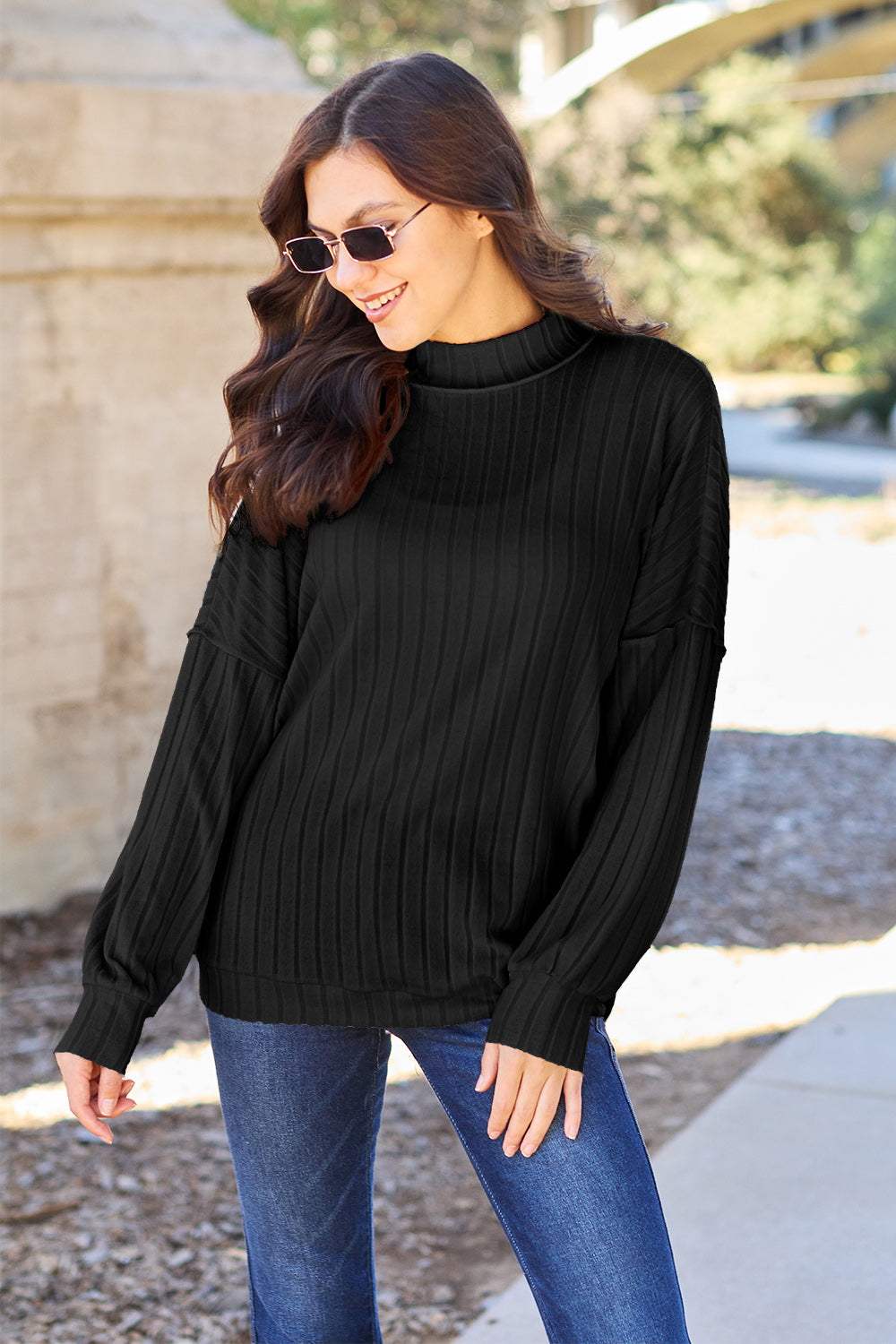 Basic Bae Full Size Ribbed Exposed Seam Mock Neck Knit Top Tops/Jackets/Sweaters Basic Bae Clothing Tops Ship from USA TikTok Trendsi USPS Walmart Trendsi https://www.cyberehub.com