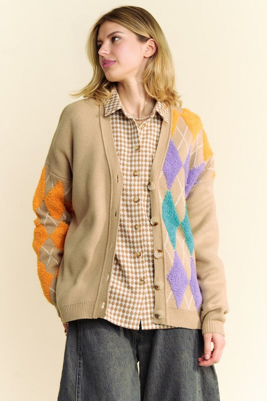 Davi & Dani Argyle V-Neck Dropped Shoulder Cardigan Tops/Jackets/Sweaters Clothing Tops Davi & Dani Ship from USA TikTok Trendsi USPS Walmart Trendsi https://www.cyberehub.com