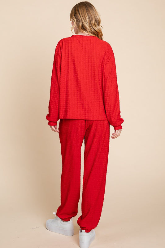 Super Lady Full Size Crinkle Check Round Neck Top and Pants Lounge Set Apparel/Tops Ship from USA Super Lady TikTok Tops Trendsi USPS Walmart Walmart Apparel Trendsi https://www.cyberehub.com