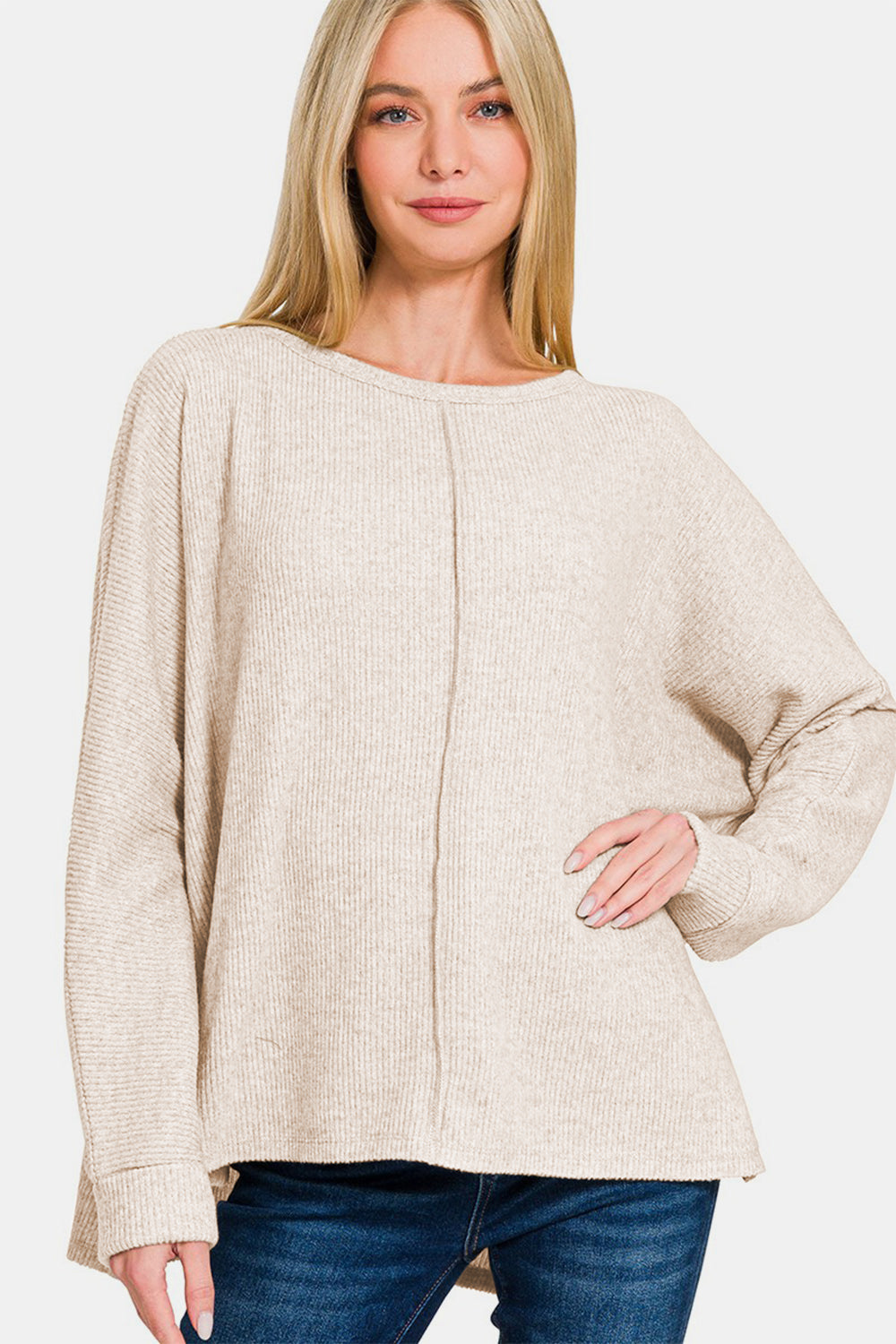 Zenana High-Low Side Slit Round Neck T-Shirt Sand Beige Apparel/Tops Ship from USA TikTok Tops Trendsi USPS Walmart Walmart Apparel Zenana Trendsi https://www.cyberehub.com