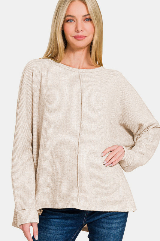 Zenana High-Low Side Slit Round Neck T-Shirt Sand Beige Apparel/Tops Ship from USA TikTok Tops Trendsi USPS Walmart Walmart Apparel Zenana Trendsi https://www.cyberehub.com