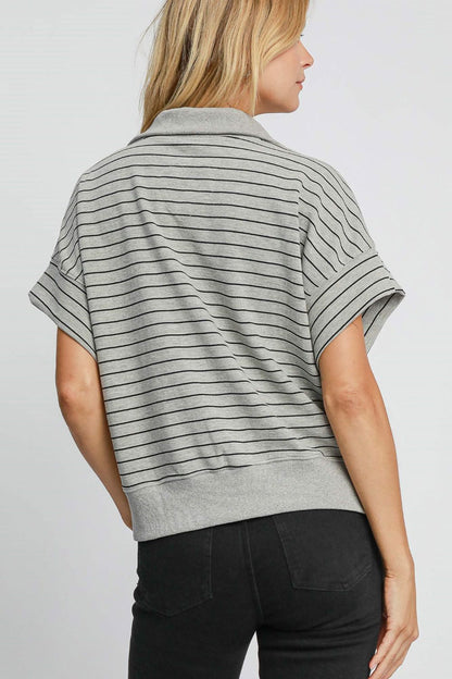 Umgee Striped Half Zip Short Sleeve Sweatshirt Apparel/Tops Ship from USA TikTok Tops Trendsi Umgee USA USPS Walmart Walmart Apparel Trendsi https://www.cyberehub.com