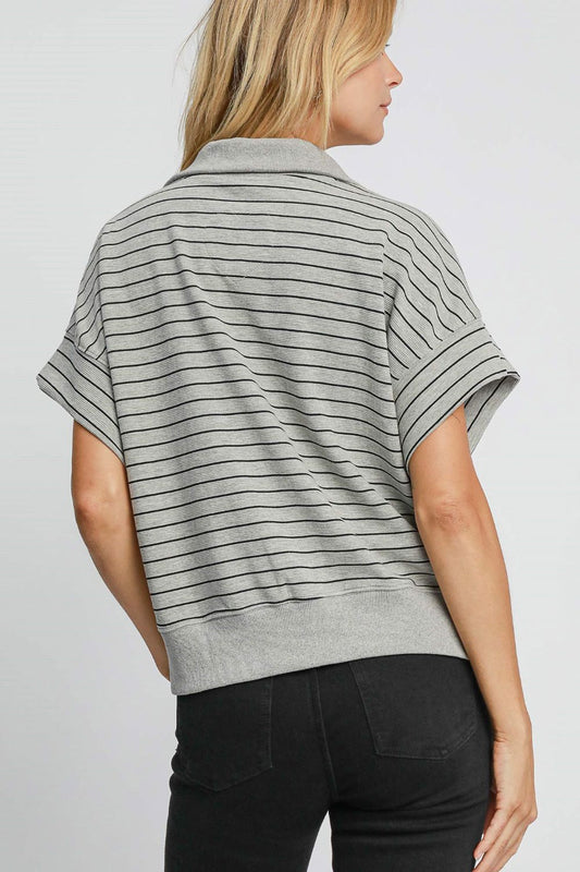 Umgee Striped Half Zip Short Sleeve Sweatshirt Apparel/Tops Ship from USA TikTok Tops Trendsi Umgee USA USPS Walmart Walmart Apparel Trendsi https://www.cyberehub.com