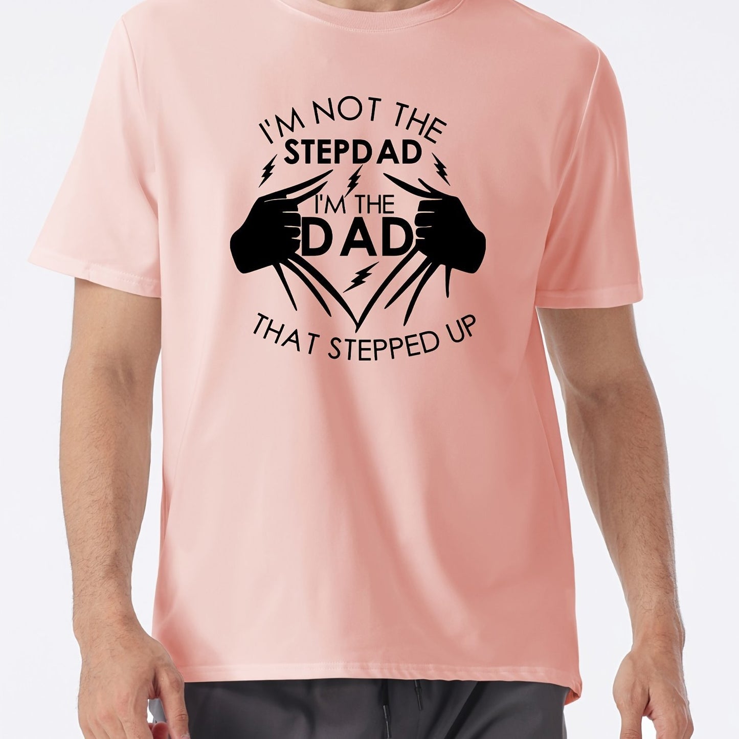 Stand Up Dad Stepfather T-shirt, Men's T-shirt, Summer, Spring, Autumn Casual Short Sleeved T-shirt, Top As Gifts Pink Apparel/Shirt/Graphic Shirt SNULLO https://www.cyberehub.com