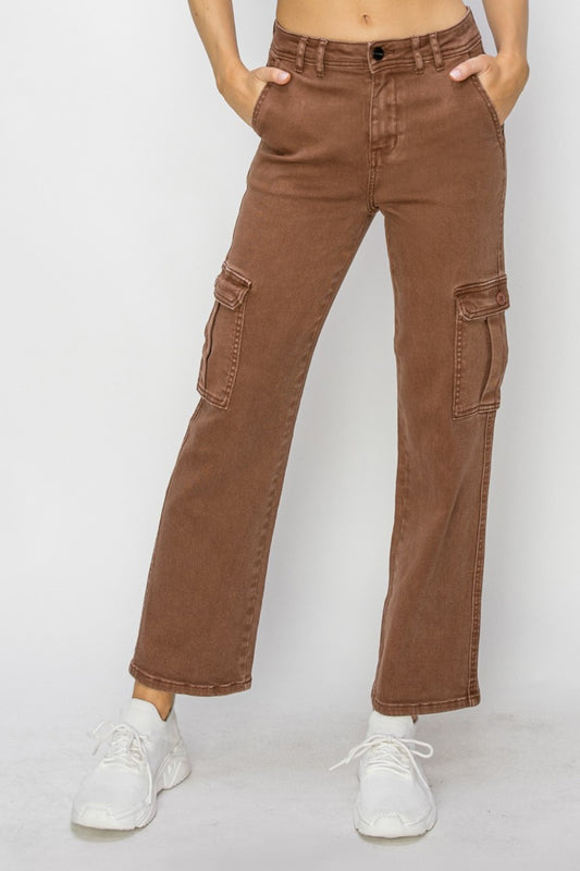 Risen Full Size High Rise Cargo Jeans Espresso Bottoms Bottoms Clothing Pants RISEN Ship from USA Women Trendsi https://www.cyberehub.com