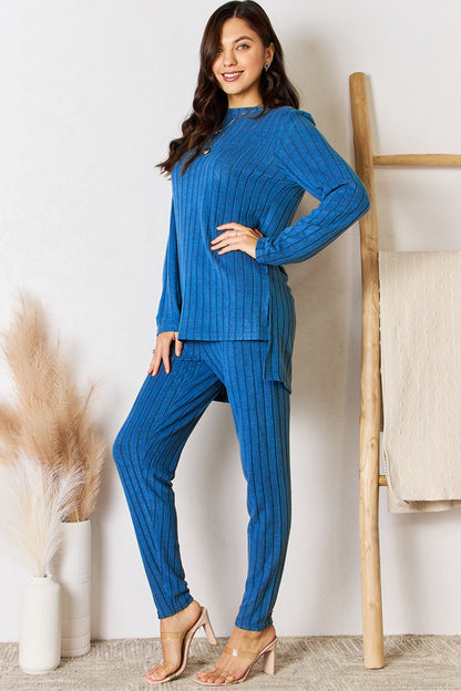 Basic Bae Full Size Ribbed Round Neck High-Low Slit Top and Pants Set Royal Blue Apparel/Tops Basic Bae Ship from USA TikTok Tops Trendsi USPS Walmart Walmart Apparel Trendsi https://www.cyberehub.com
