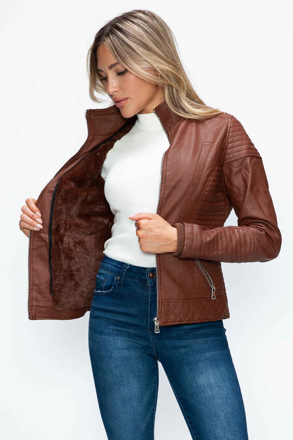 YMI Faux Layered Double-Zipper Jacket with Fuzzy Hood Tops/Jackets/Sweaters Clothing Tops Ship from USA TikTok Trendsi USPS Walmart YMI outerwear Trendsi https://www.cyberehub.com