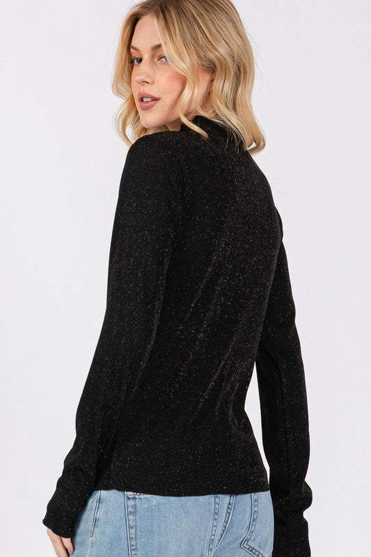 SAGE + FIG Glitter Mock Neck Lettuce Hem Long Sleeve Top Apparel Apparel SAGE+FIG Ship from USA TikTok Trendsi Trendsi https://www.cyberehub.com