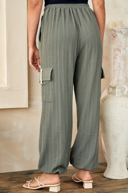 Hailey & Co Textured Rib Cargo Pants Bottoms Bottoms Clothing Hailey & Co Pants Ship from USA Women Trendsi https://www.cyberehub.com