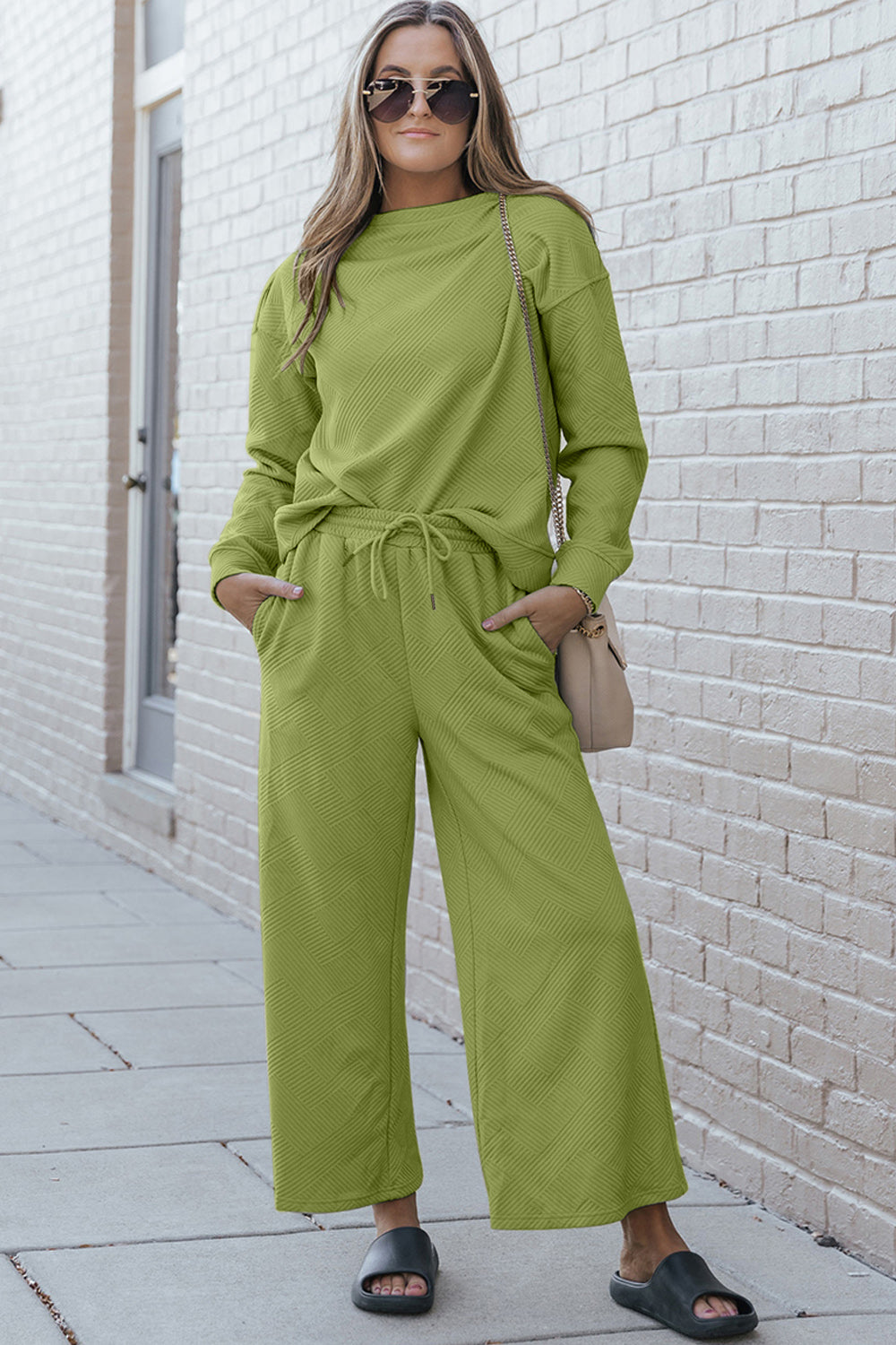 Double Take Full Size Textured Long Sleeve Top and Drawstring Pants Set Yellow-Green Apparel/Tops Double Take Ship from USA TikTok Tops Trendsi USPS Walmart Walmart Apparel Trendsi https://www.cyberehub.com