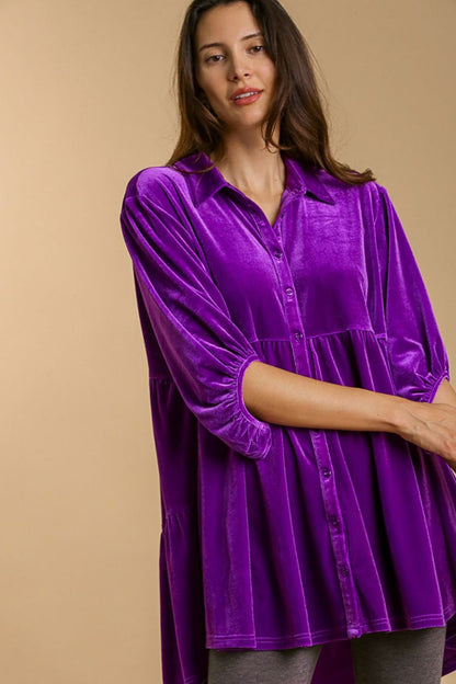 Umgee Full Size Button Down Tiered Back High Low Shirt Violet Apparel/Tops Ship from USA TikTok Tops Trendsi Umgee USA USPS Walmart Walmart Apparel Trendsi https://www.cyberehub.com