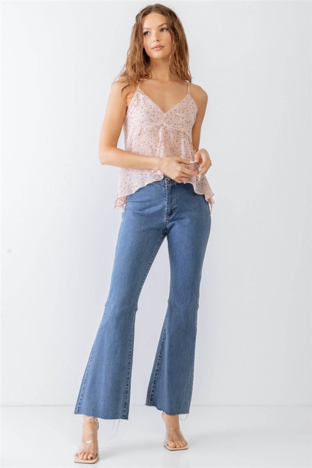 Miss Love / Kevin Co. Floral Print V-Neck Criss-Cross Back Flare Cami Apparel/Tops Ship from USA Tasha apparel TikTok Tops Trendsi USPS Walmart Walmart Apparel Trendsi https://www.cyberehub.com