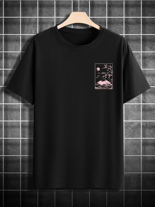 Men's Casual T-shirt - Made Of Polyester And Elastane, Round Neck, Short Sleeved, Mountain Print, Machine Washable, Suitable For Summer Wear Apparel/Shirt/Graphic Shirt SNULLO https://www.cyberehub.com