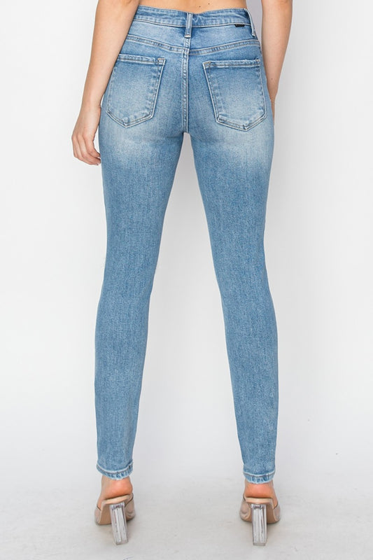 Risen Full Size High Rise Knee Distressed Skinny Jeans Bottoms Bottoms Clothing Pants RISEN Ship from USA Women Trendsi https://www.cyberehub.com