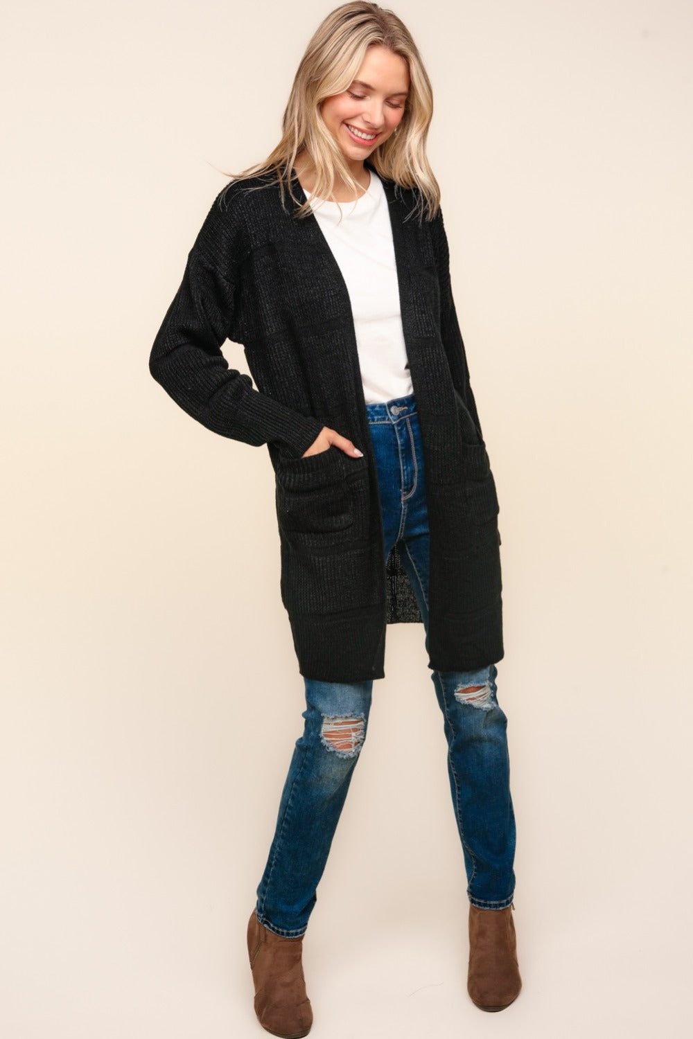 Haptics Stripe Textured Open Front Cardigan with Pockets Shirt Apparel Clothing Tops Haptics Ship from USA Shirts USA Women Trendsi https://www.cyberehub.com