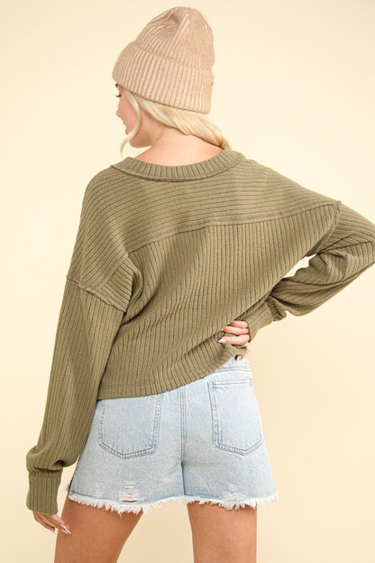 VERY J Exposed Seam V-Neck Ribbed Knit Top Shirt Apparel Clothing Tops Ship from USA Shirts USA VERY J Women Trendsi https://www.cyberehub.com
