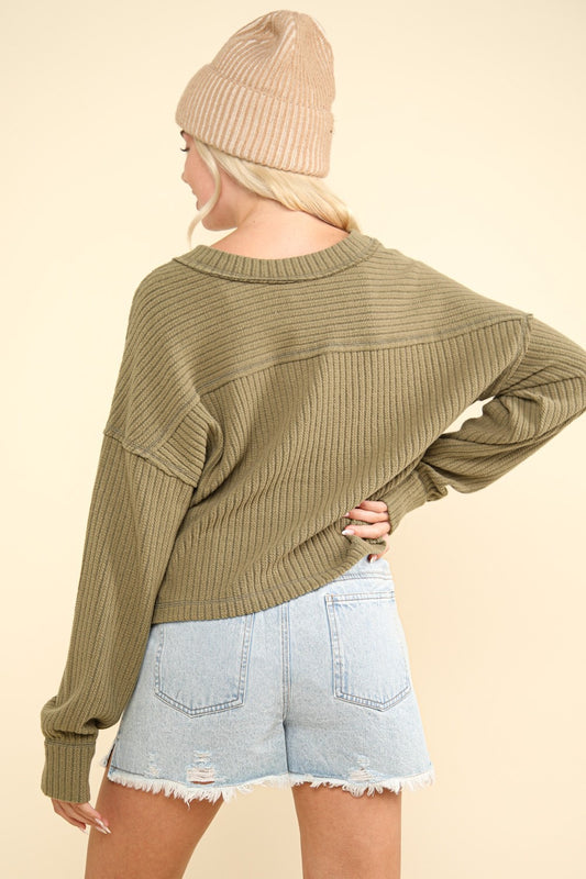 VERY J Exposed Seam V-Neck Ribbed Knit Top Shirt Apparel Clothing Tops Ship from USA Shirts USA VERY J Women Trendsi https://www.cyberehub.com