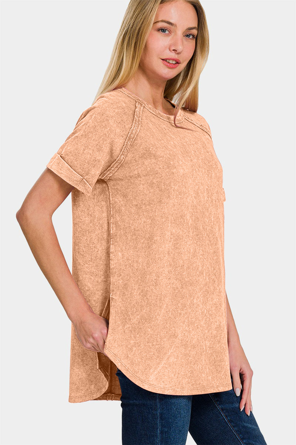 Zenana Heathered Round Neck Short Sleeve Top Apparel/Tops Ship from USA TikTok Tops Trendsi USPS Walmart Walmart Apparel Zenana Trendsi https://www.cyberehub.com
