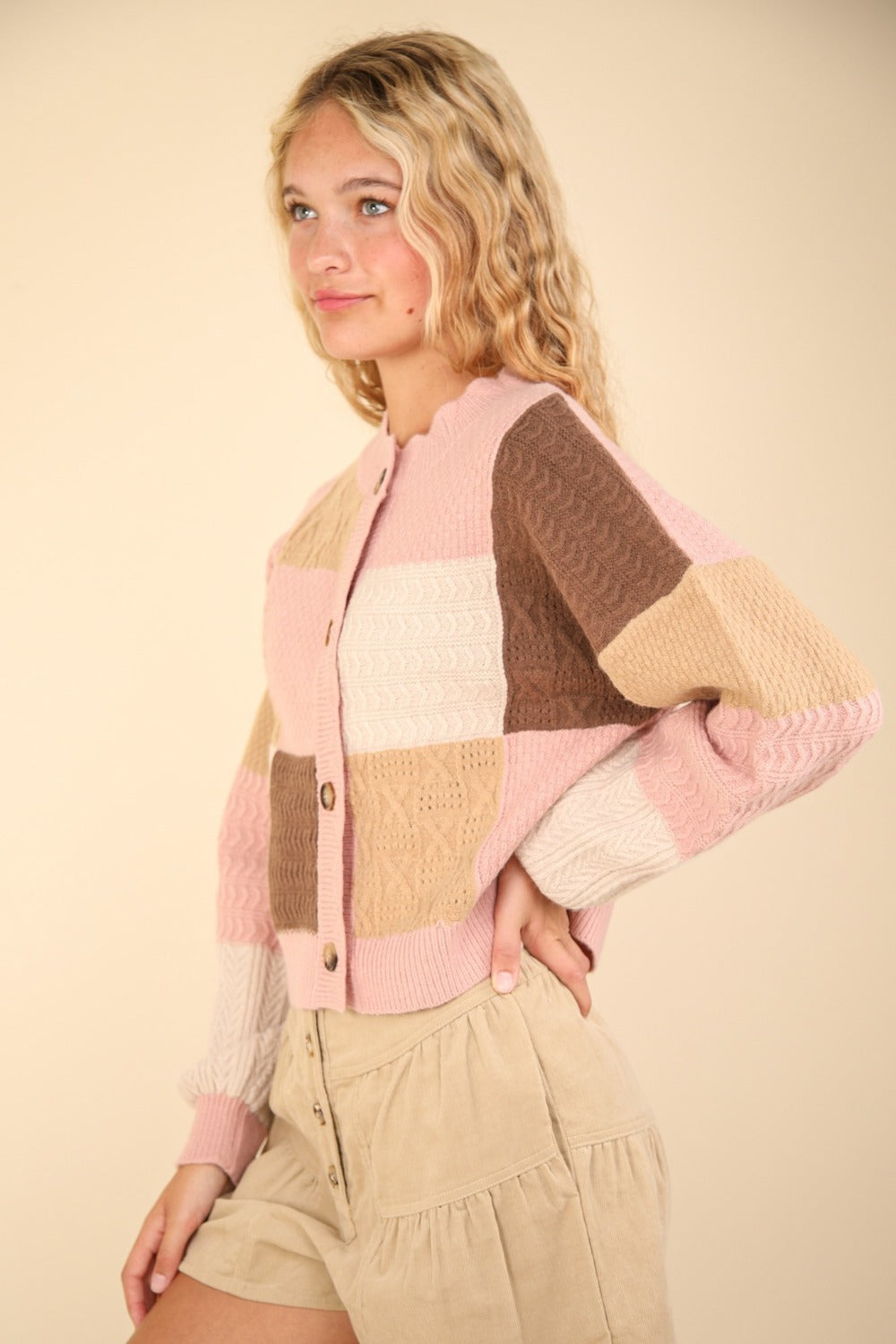 VERY J Color Block Button Down Textured Sweater Cardigan Shirt Apparel Clothing Tops Ship from USA Shirts USA VERY J Women Trendsi https://www.cyberehub.com