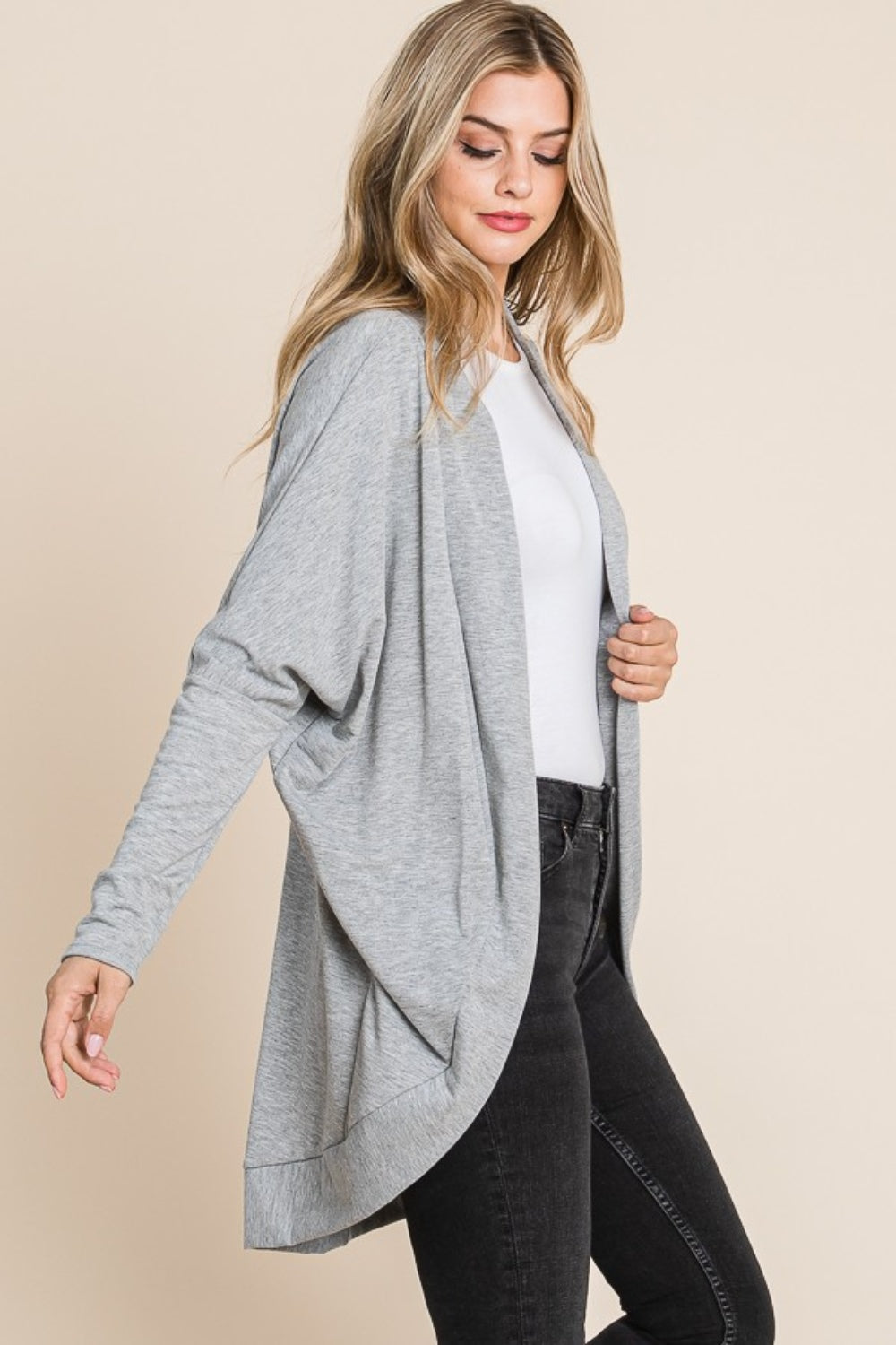 BOMBOM Open Front Long Sleeve Cocoon Cardigan Shirt Apparel BOMBOM Clothing Tops Ship from USA Shirts USA Women Trendsi https://www.cyberehub.com
