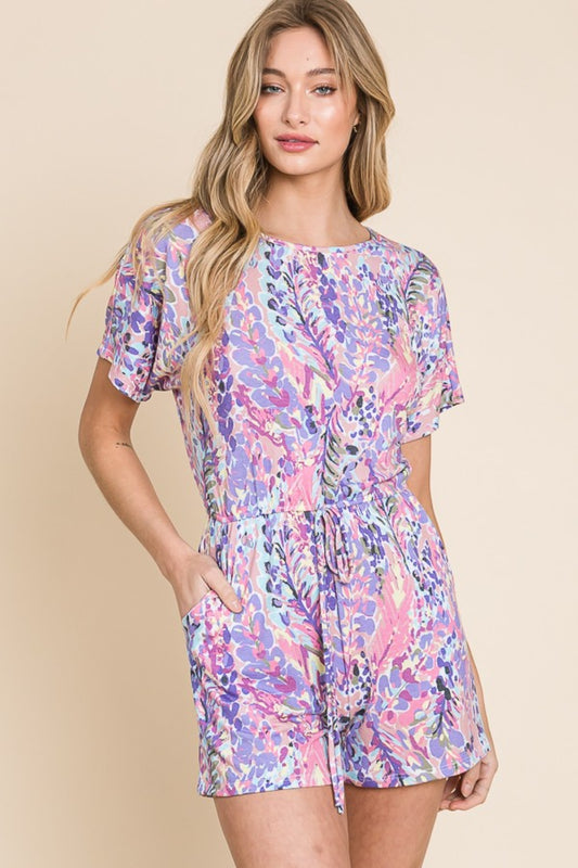BOMBOM Print Short Sleeve Romper with Pockets Plum Apparel/Tops BOMBOM Ship from USA TikTok Tops Trendsi USPS Walmart Walmart Apparel Trendsi https://www.cyberehub.com
