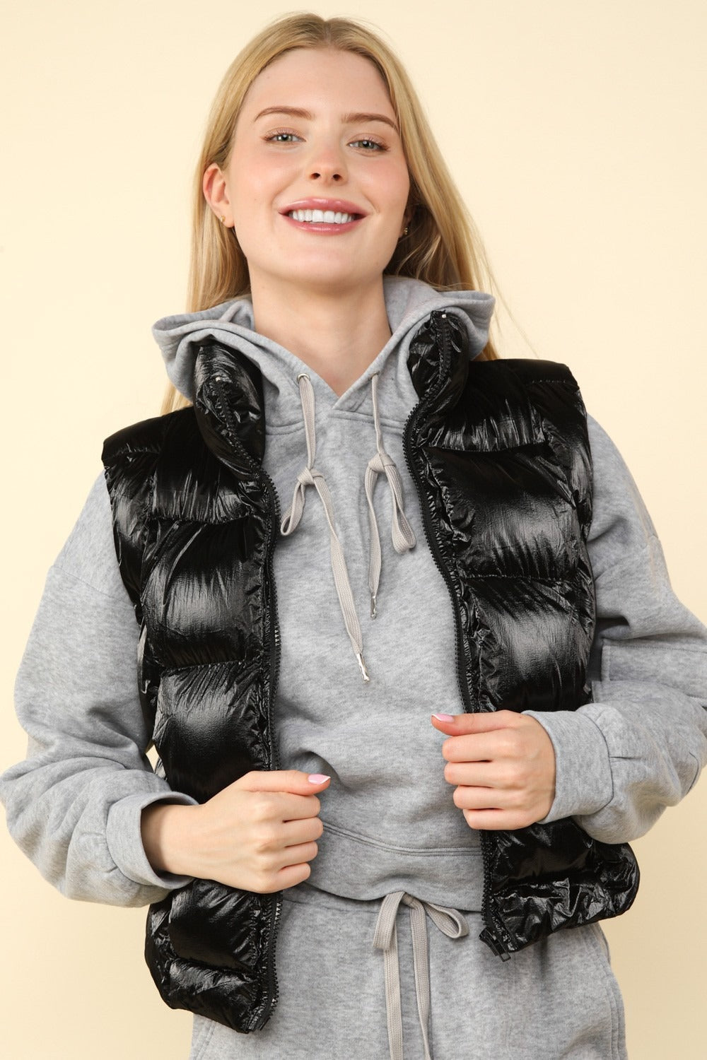 VERY J Shiny Metallic Zip Up Puffer Vest Shirt Apparel Clothing Tops Ship from USA Shirts USA VERY J Women Trendsi https://www.cyberehub.com