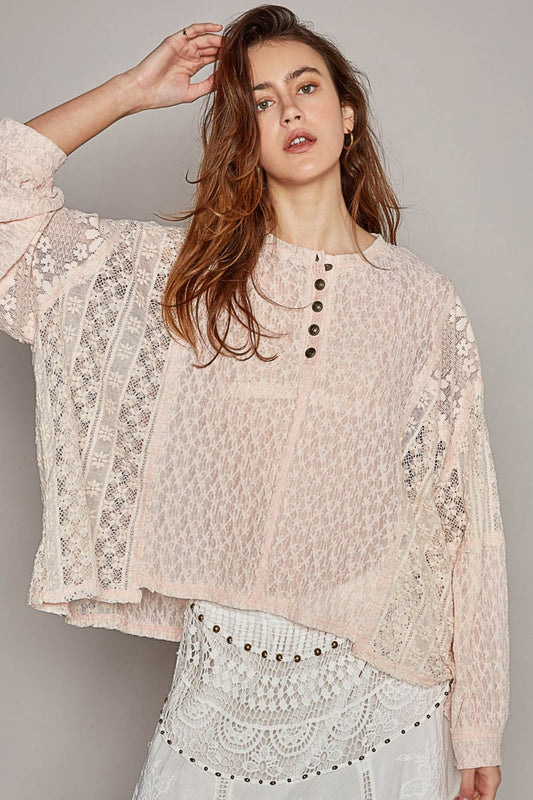 POL Round Neck Long Sleeve Raw Edge Lace Top Blush Apparel/Tops POL Ship from USA TikTok Tops Trendsi USPS Walmart Walmart Apparel Trendsi https://www.cyberehub.com
