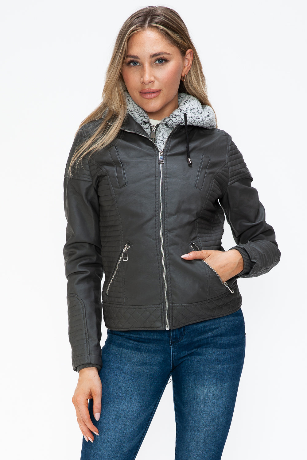 YMI Faux Layered Double-Zipper Jacket with Fuzzy Hood Tops/Jackets/Sweaters Clothing Tops Ship from USA TikTok Trendsi USPS Walmart YMI outerwear Trendsi https://www.cyberehub.com