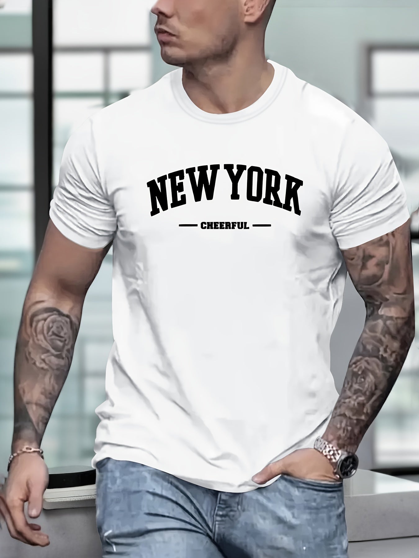 Men's New York Creative Printed Casual Novelty T-shirt, Short Sleeved Summer&spring Top, Comfortable Fit, Fashionable Street Casual Round Neck T-shirt, Suitable For Daily Wear Apparel/Shirt/Graphic Shirt SNULLO https://www.cyberehub.com