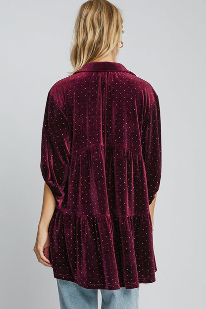 Umgee Full Size Polka Dot Button Up Half Sleeve Shirt Apparel/Tops Ship from USA TikTok Tops Trendsi Umgee USA USPS Walmart Walmart Apparel Trendsi https://www.cyberehub.com