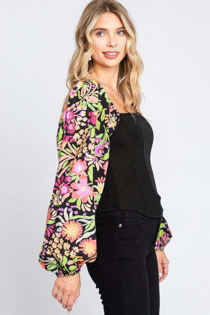 ODDI Full Size Floral Balloon Sleeve Blouse Apparel/Tops ODDI Ship from USA TikTok Tops Trendsi USPS Walmart Walmart Apparel Trendsi https://www.cyberehub.com