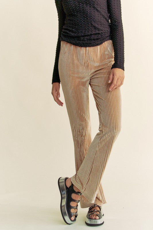 Davi & Dani Elastic Waist Knit Flare Pants Champagne Apparel Apparel Davi & Dani Ship from USA TikTok Trendsi Trendsi https://www.cyberehub.com