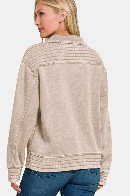 Zenana Acid Washed Half Snap Fleece Sweatshirt Tops/Jackets/Sweaters Clothing Tops Ship from USA TikTok Trendsi USPS Walmart Zenana Trendsi https://www.cyberehub.com