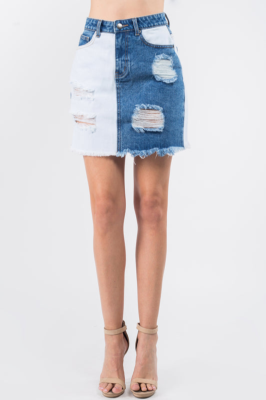 American Bazi Contrast Patched Frayed Denim Distressed Skirts Blue White Bottoms American Bazi Bottoms Clothing Pants Ship from USA Women Trendsi https://www.cyberehub.com