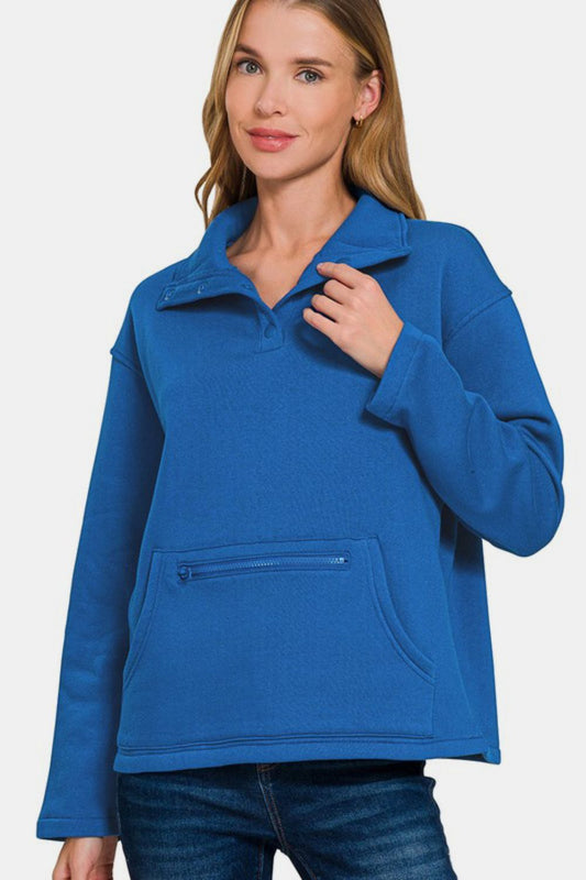 Zenana Turtleneck Half Snap Fleece Sweatshirt Royal Blue Apparel Apparel Ship from USA TikTok Trendsi Zenana Trendsi https://www.cyberehub.com