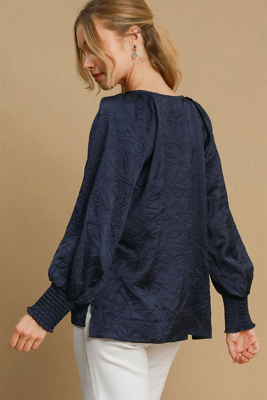 Umgee Wrinkled Round Neck Lantern Sleeve Blouse Apparel Apparel Ship from USA TikTok Trendsi Umgee USA Trendsi https://www.cyberehub.com