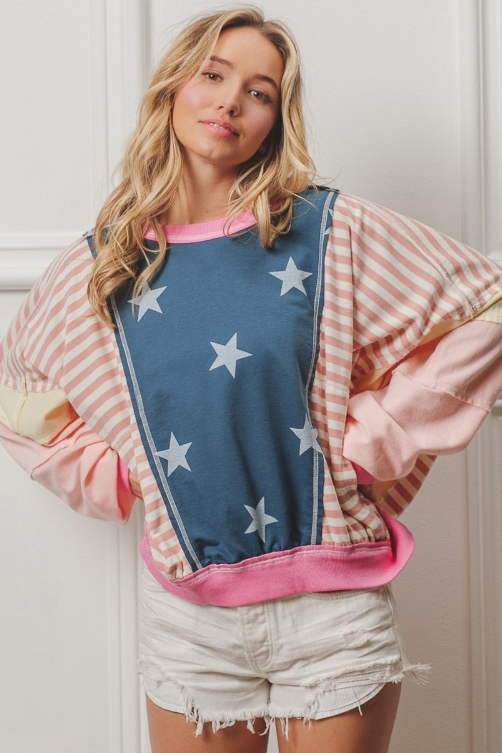 BiBi Stars and Stripes Round Neck Long Sleeve Top Tops/Jackets/Sweaters BiBi Clothing Tops Ship from USA TikTok Trendsi USPS Walmart Trendsi https://www.cyberehub.com