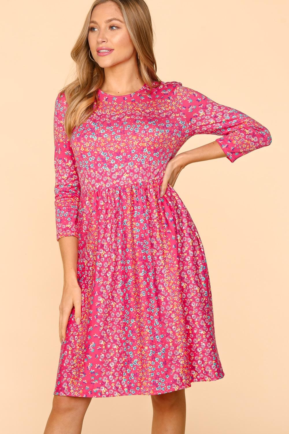 Haptics Round Neck Floral Dress with Pockets Fuchsia Apparel/Dress Dress Haptics Ship from USA TikTok Trendsi USPS Walmart Walmart Apparel Trendsi https://www.cyberehub.com