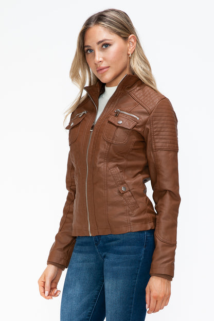 YMI Removable Faux Layered Multi-Pocket Jacket with Fuzzy Hood Apparel Featured Ship from USA Tiktok Trendsi USA USPS Walmart YMI outerwear Trendsi https://www.cyberehub.com